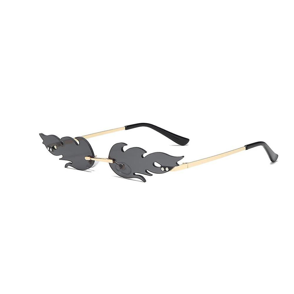 (As show, One size) Gray Flame Sunglasses Rimless Flame Sunglasses Novelty Accessories Punk Party Festival For Glasses Men Women