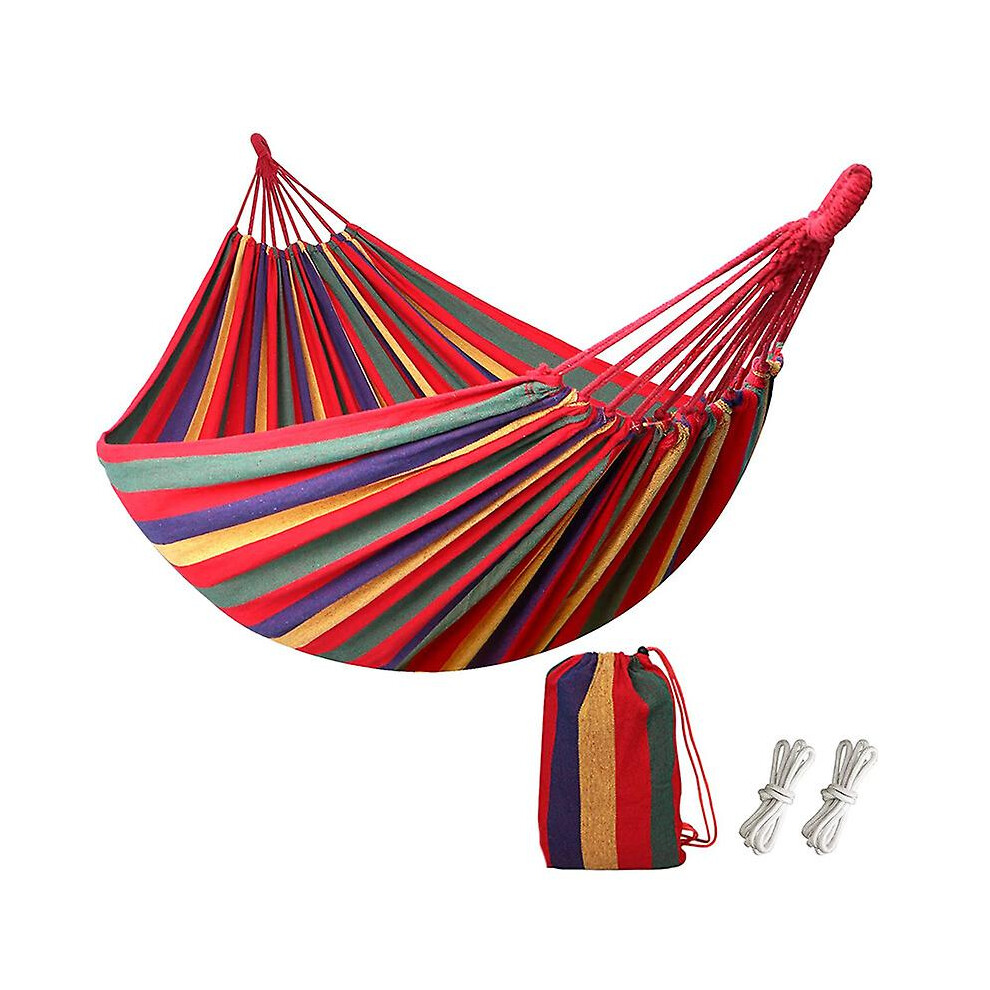 (As show, One size) Outdoor Soft Cotton (red) Brazilian Fabric Hammock Double Width 2 Person Travel Camping Hammock