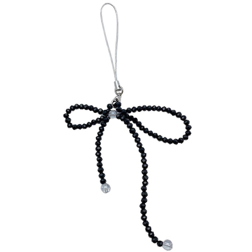 (Pink, One Size) Crystal Beaded Bowknot Pendant Phone Charm Hanging Rope Bag Decoration Lanyards Phone Chain Strap Keychain Accessories Black 7683012609244