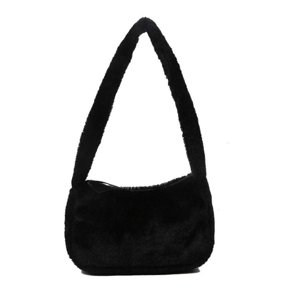 (Pink, One Size) Soft Plush Shoulder Bag Chic Tote Purse Handbag Underarm Bag For Women's Everyday Needs Black 7683012618819