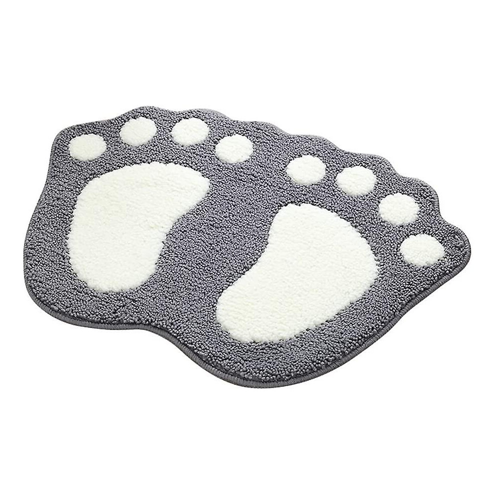 (As show, One size) 40cm*60cm Big Feet Pattern Anti-slip Absorbent Bathroom Mat Polyester Gray