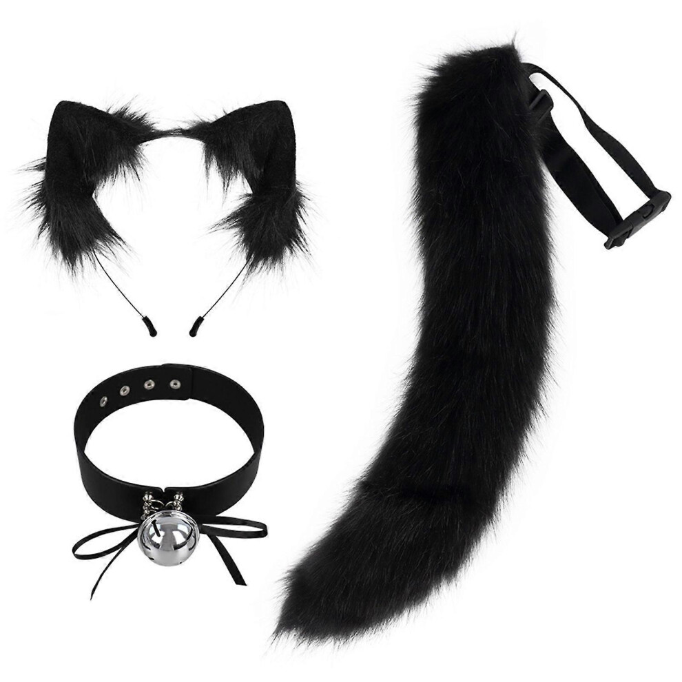 (Reddish Black, One Size) Animal Cosplay Costumes Faux Furs Cat Foxes Wolf Furry Tail Ears Headband Choker For Halloween Party Costume Accessories Bl 7683012612916