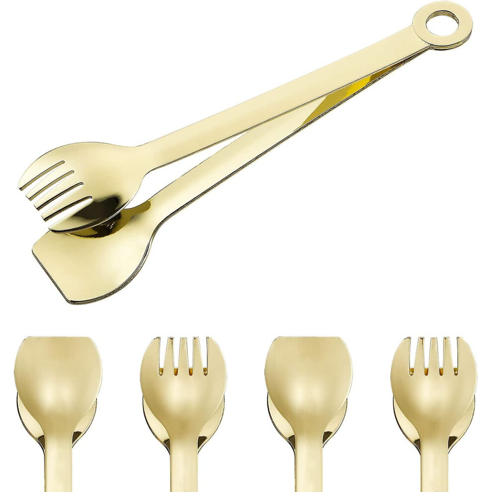 (As show, One size) Set Of 4 Mini Appetizer Tongs 6" Gold Plated Stainless Steel