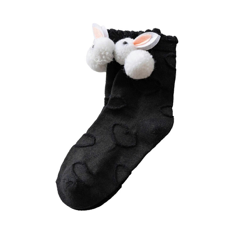 (Big Love Black, One Size) Sweet Rabbit Calf Socks Cotton Bootie Socks Ankle Socks Lolitas Ruffle Calf Socks For Women Spring Summer Crew Socks Big L 7683012618833