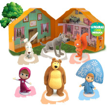 Luppa Masha e The Bear Playset House Top Notch Premium Premium 6-Velvety Fatuine Set em Tin-LunchBox F   cil de transportar e armazenar Delight 'De