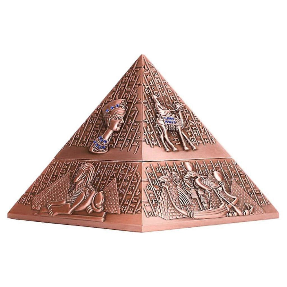 (As Show, One Size) Windproof Metal Pyramid Ashtray Vintage Egyptian Style Cigarette Holder With Lid Desktop Ash Tray For Outdoor Indoor Home Decor 7683012606427