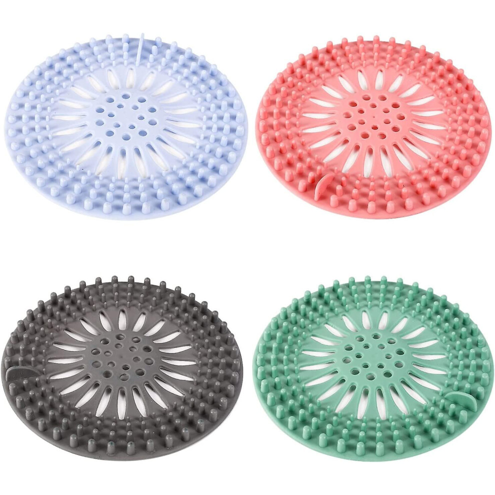 (As show, One size) Silicone Hair Strainer, 4 Pcs Drain Protector Filter Shower Drain Covers To Catch Hair, Used In Bathtub, Bathroom, Kitchen