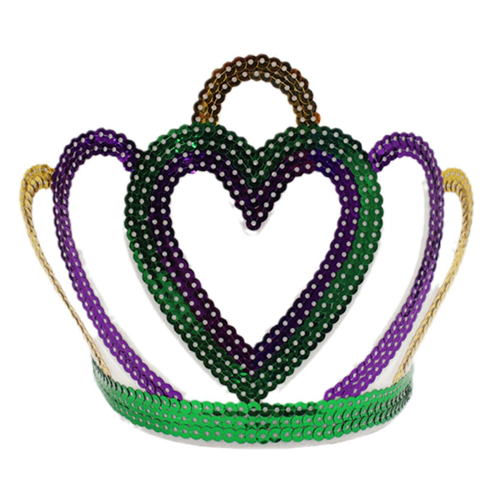 (W Type, One Size) Stunning Mardi Gras Crown Sequins Hair Decoration For Special Occasions Sparkly Sequins Crown Headpiece 7683012616044