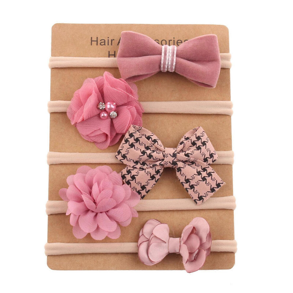 (D One Size) 5Pcs/Set Breathable Baby Bowknot Headwear Flower Hairband Infant Girls Nylon Headband Photo Props For Various Styling 7683012602337