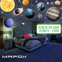MAFOX Glow in the Dark Planets Bright Solar System fali matrick - Sun Earth Mars s gy tovbb 9 ragyog mennyezeti matrica a hlszobhoz nappaliho