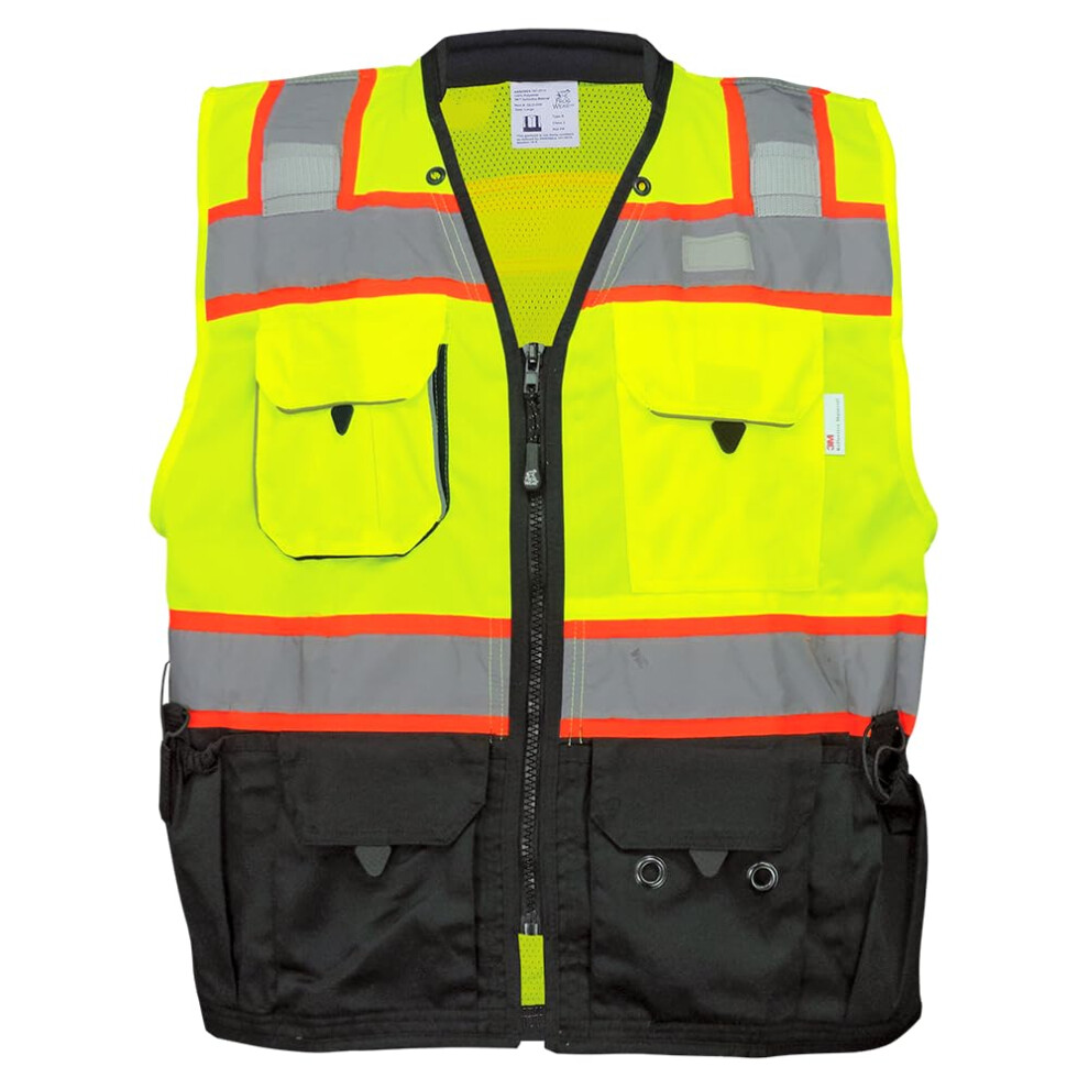Global Glove Glo-099 Premium High-Visibility Surveyors Safety Vest Lightweight And Breathable Zipper Closure 9 Pockets 4XL 810033294037