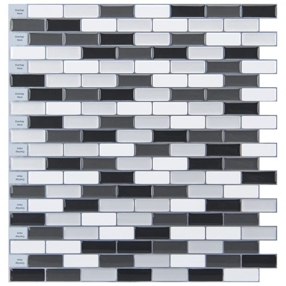 Art3d Peel And Stick Wall Tile For Kitchen/Bathroom Backsplash 12""""X12"""" Black-White (6 Pack) 712809590001
