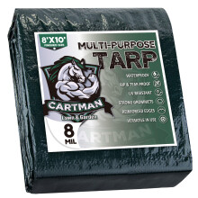CARTMAN 2-pak f?rdigst?rrelse 8x10 fod Vandt?t gr?n presenning 8 mil tykt multifunktionelt beskyttelsesd?ksel til n?dregnskjul Camping presenning