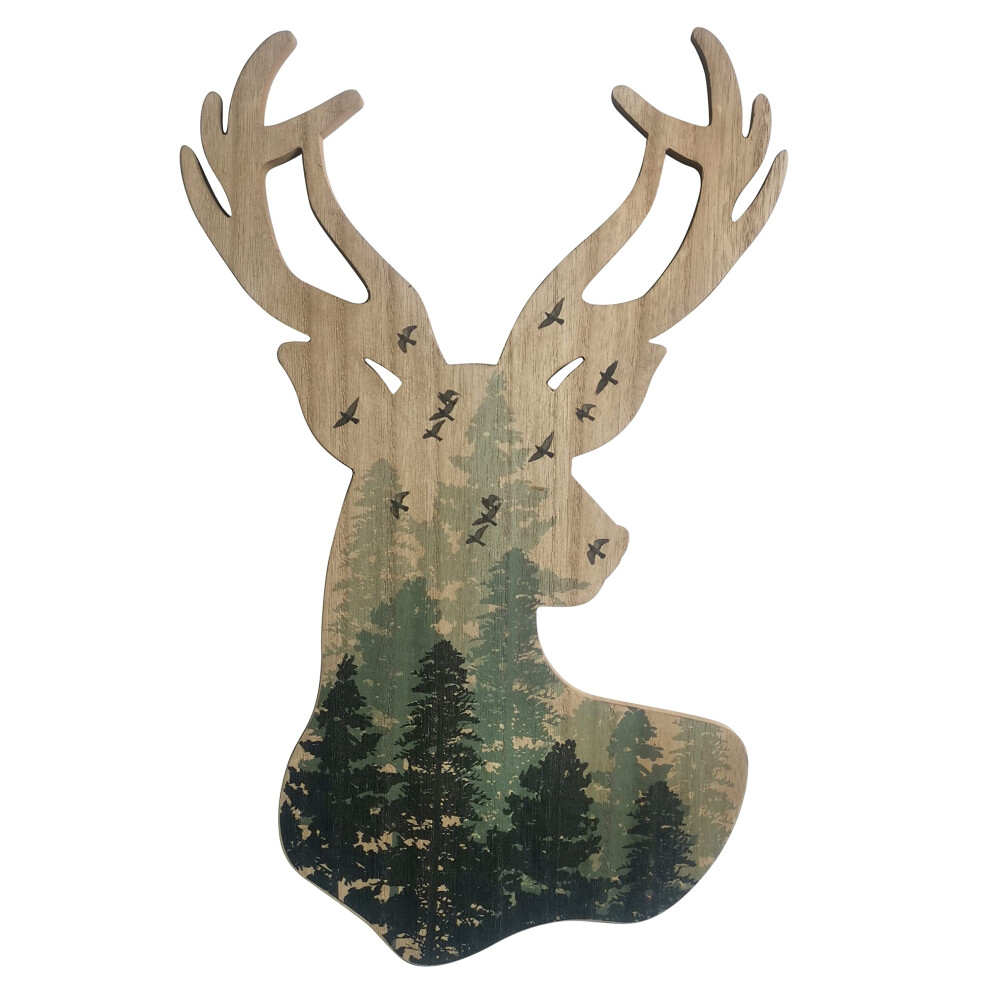 Limygus Décoration murale Tête de cerf Art mural MDF 10x16 pouces Sans cadre Intérieur Maison Bureau Salle de bain Chambre Salon Bois Art Déco 0,