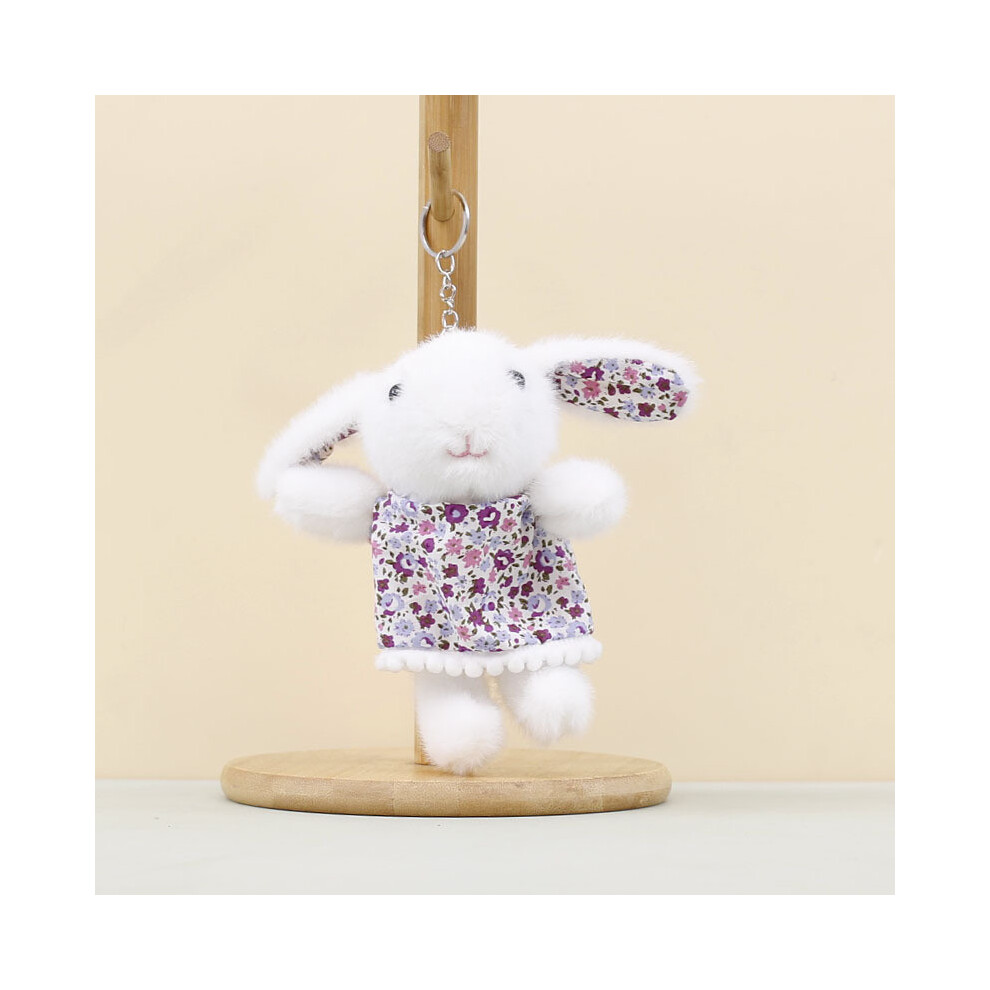 (Purple)Falda Floral Conejito Animal Peluche Llavero Juguete Adorno Para Bolsa DecoracióN Y Regalos-image