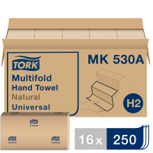 Tork Multifold Hand Towel Natural H2 Universal 100% Recycled Fibers 16 x 250 Sheets MK530A