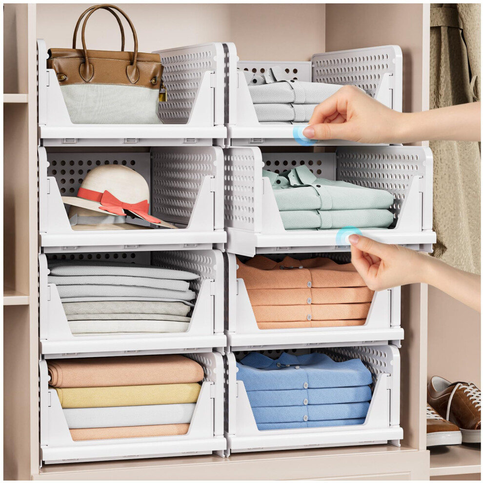 5 Pack Stackable Closet Organizer Box - Stackable Storage Bins Plastic Storage Basket Foldable Closet Storage Basket for Wardrobe Cupboard Kitchen Ba