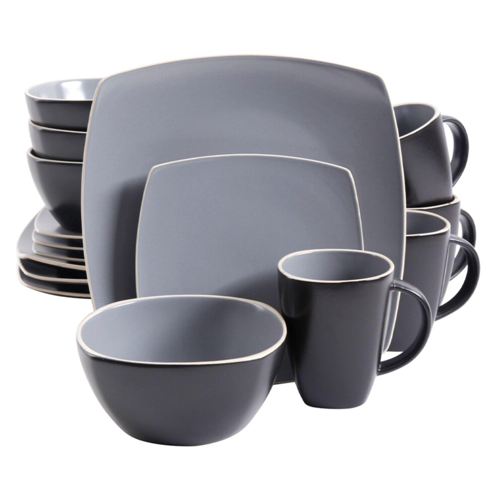 Photos - Dinner Set Gibson Home Soho Lounge 16 Piece Soft Square Stoneware Dinnerware Set in Grey Matte Grey 94851.16 