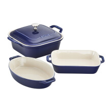 Staub Ceramics 4-teiliges Backformen-Set, Auflaufform mit Deckel, Brownie-Pfanne, Dunkelblau
