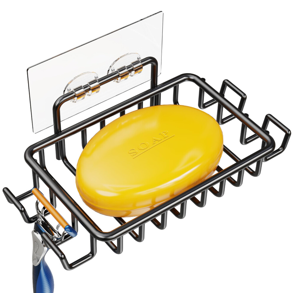 Porte-savon Nieifi avec 4 crochets en acier inoxydable noir adh   sif pour douche et salle de bain