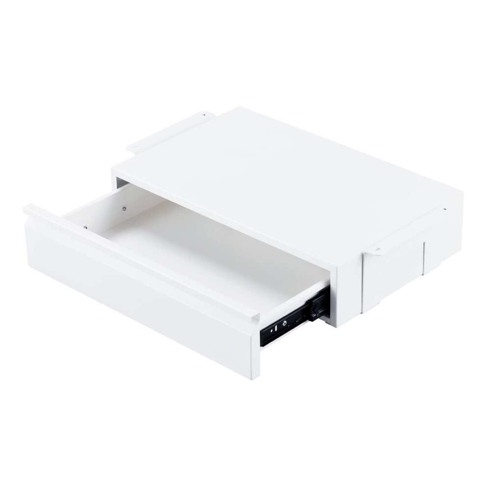Osteed Cassetto In Metallo Bianco Con Grande Estensione Scorrevole, Organizer Estraibile Montato Sotto Tavolo Piatto In Legno O Banco Da Lavoro-image