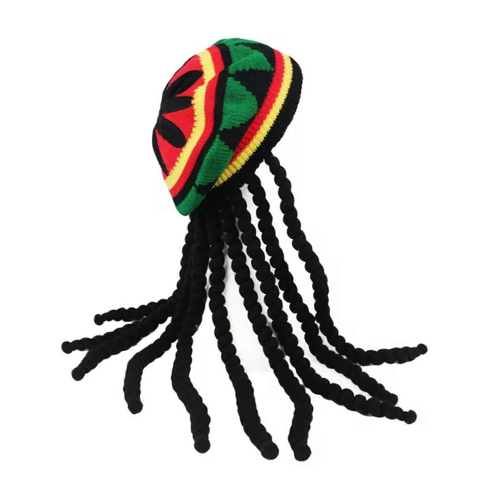 (As Show, One Size) Popular Reggae Braided Wig Hat For Adult Crochet Dreadlocks Hat Cosplay Party Winter Autumn Warm Caps Knitted Beanies Hat Black 7683012610912