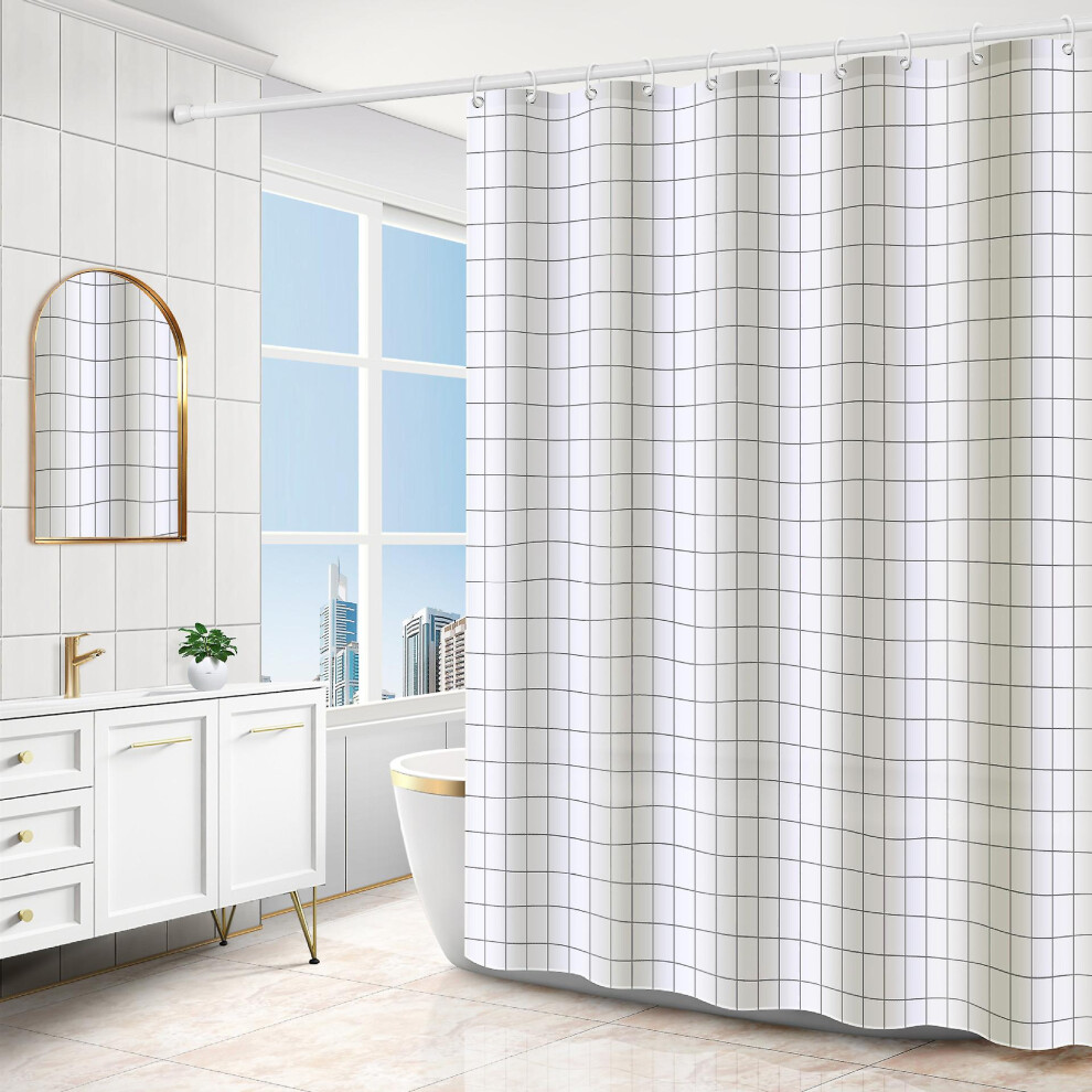 (As show, One size) Quick Dry Shower Curtain 180 X 200cm, Machine Washable Waterproof Polyester Fabric Shower Curtain, Semi-sheer Bathroom Curtains With 12 Hooks