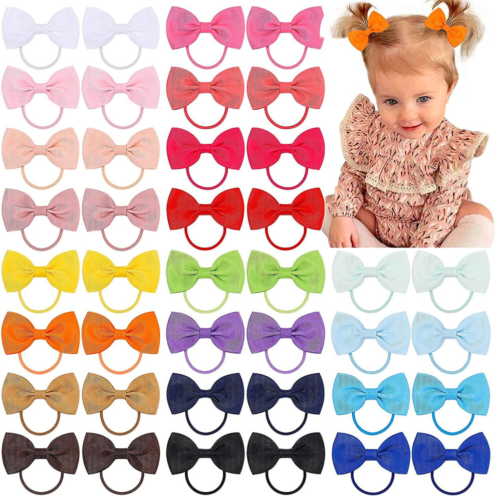 (As show, One size) 40 Pieces 2.75" Baby Girls Hair Bow Tie Ribbon Elastic Rubber Band Ribbon Bows For Teen Girls Kids Infants Toddler Kids