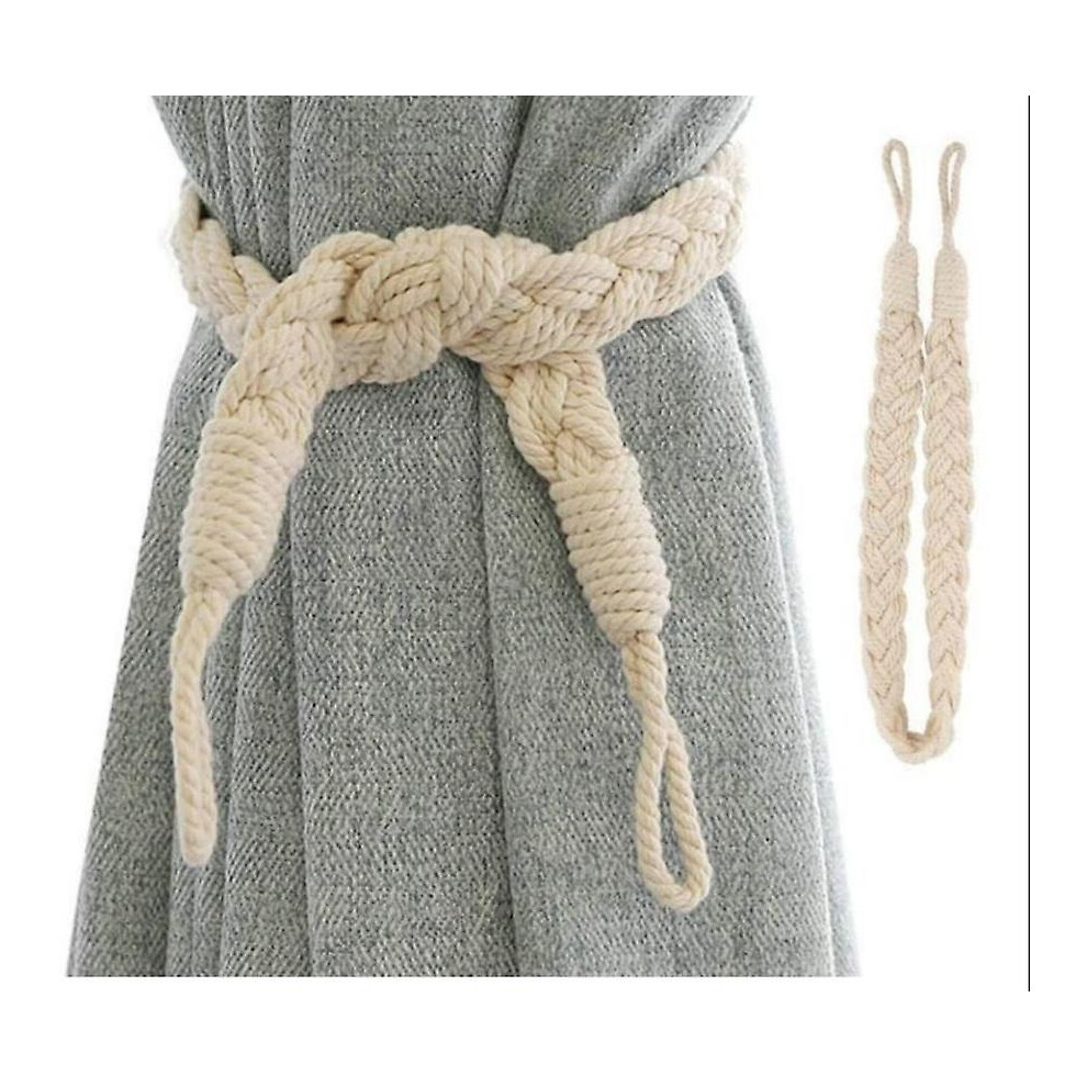 (As show, One size) 2 Pack Cotton Rope Curtain Tiebacks, Woven Cotton Decorative Drapery Curtain Buckle, Curtain Tieback For Window, Bedroom, Cafe, Reception Room - Hemp