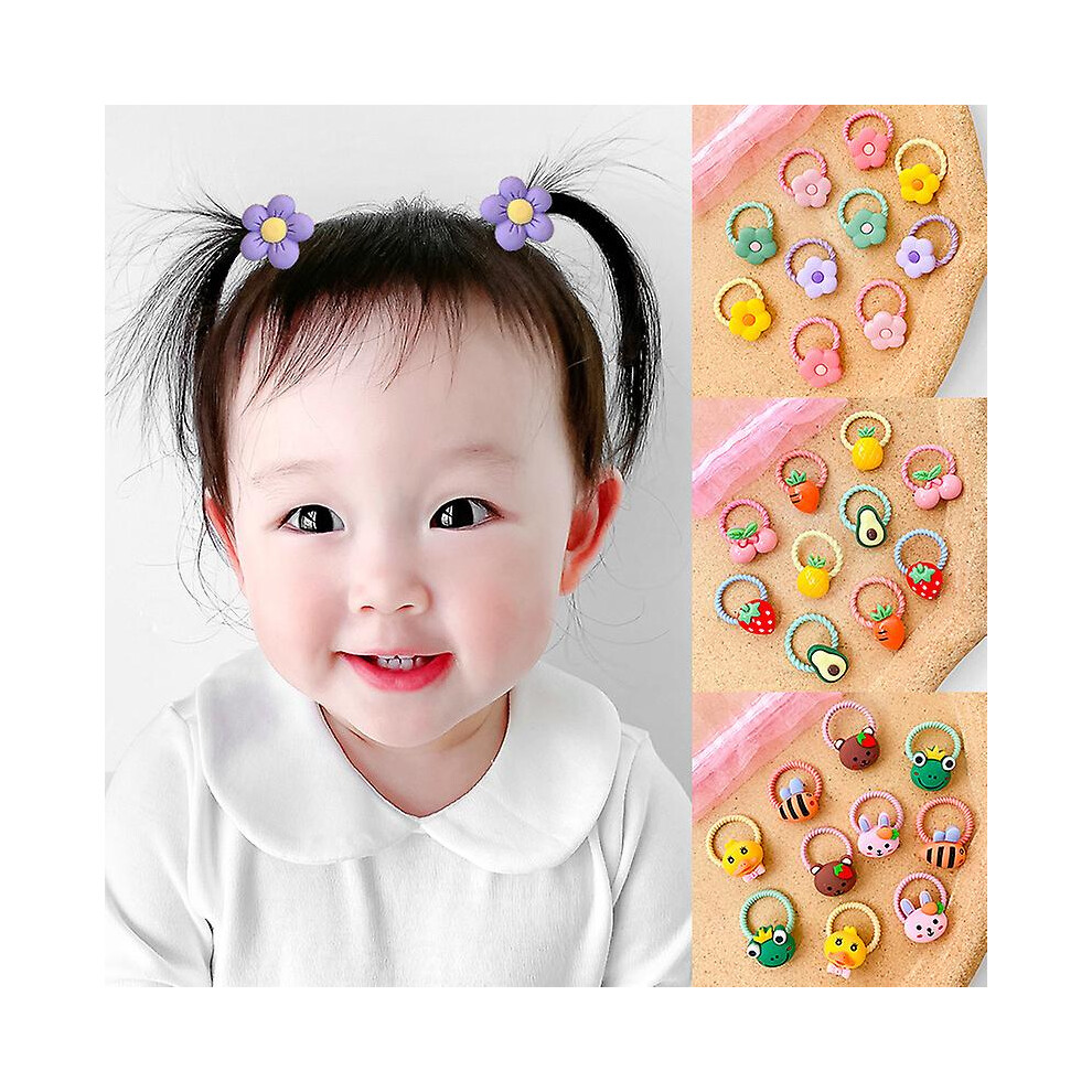 (As show, One size) 30 Pieces Cartoon Hair Clips And Elastic Hair Ties Animal Metal Barrettes Girls Hair Bow Elastic Hair Ties For Baby Kids
