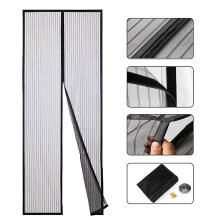 (Black 90*210, One size) Black Magnetic Screen Door Screen - Heavy Duty Mesh, Top To Bottom Magnetic Seal, Self Closing, Keeps Fresh Air Inside