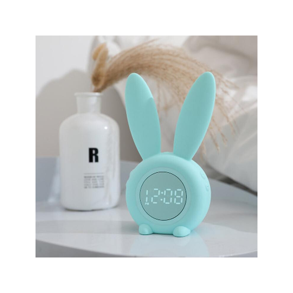 (As show, One size) Cute Rabbit Shaped Induction Morning Alarm Clock, Intelligent Automatic Breathing Light Adjustment, Automatic Time/date/temperature Display, Voice Con