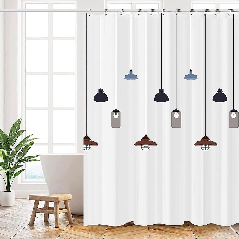 (As show, One size) Shower Curtain, Shower Curtain 180x200cm, White Chandelier Pattern, Machine Washable Polyester Shower Curtains With Weighted Bottom Hem And 12 Hooks,