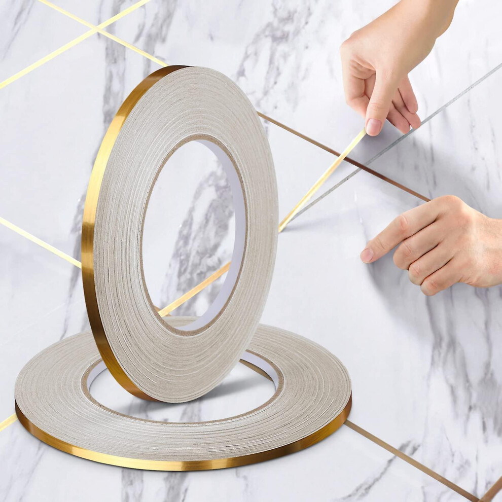 (As show, One size) Set Of 2 Rolls0.5cm*50m,gold- Decorative Adhesive Tape, Tile Joint, Thickened And Improved Version, Waterproof Ceramic Tape, For F