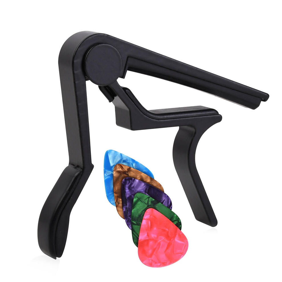 (As show, One size) Guitar, Alloy Guitar Capo With 5 Picks For 6 String Folk Guitar, Electric And Acoustic Guitar Ukulele, Manolin And Banjo