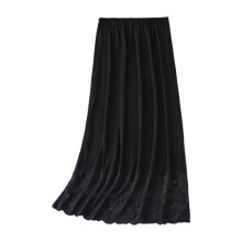 (apricot, One size) Elastic Waist Half Slips for Women Lace Trim Long Slip Under Dresses Invisible Underskirt Basic Solid Color Petticoat Black