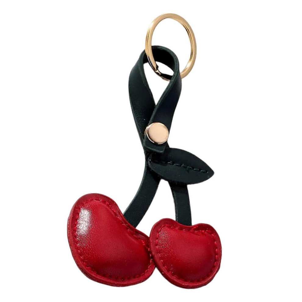(2, One Size) Creative Cherry Keychain Leather Fruit Double Heart Key Chain Pendant Bag Ornament Accessories For Car Key Bag Purse 7683012619021
