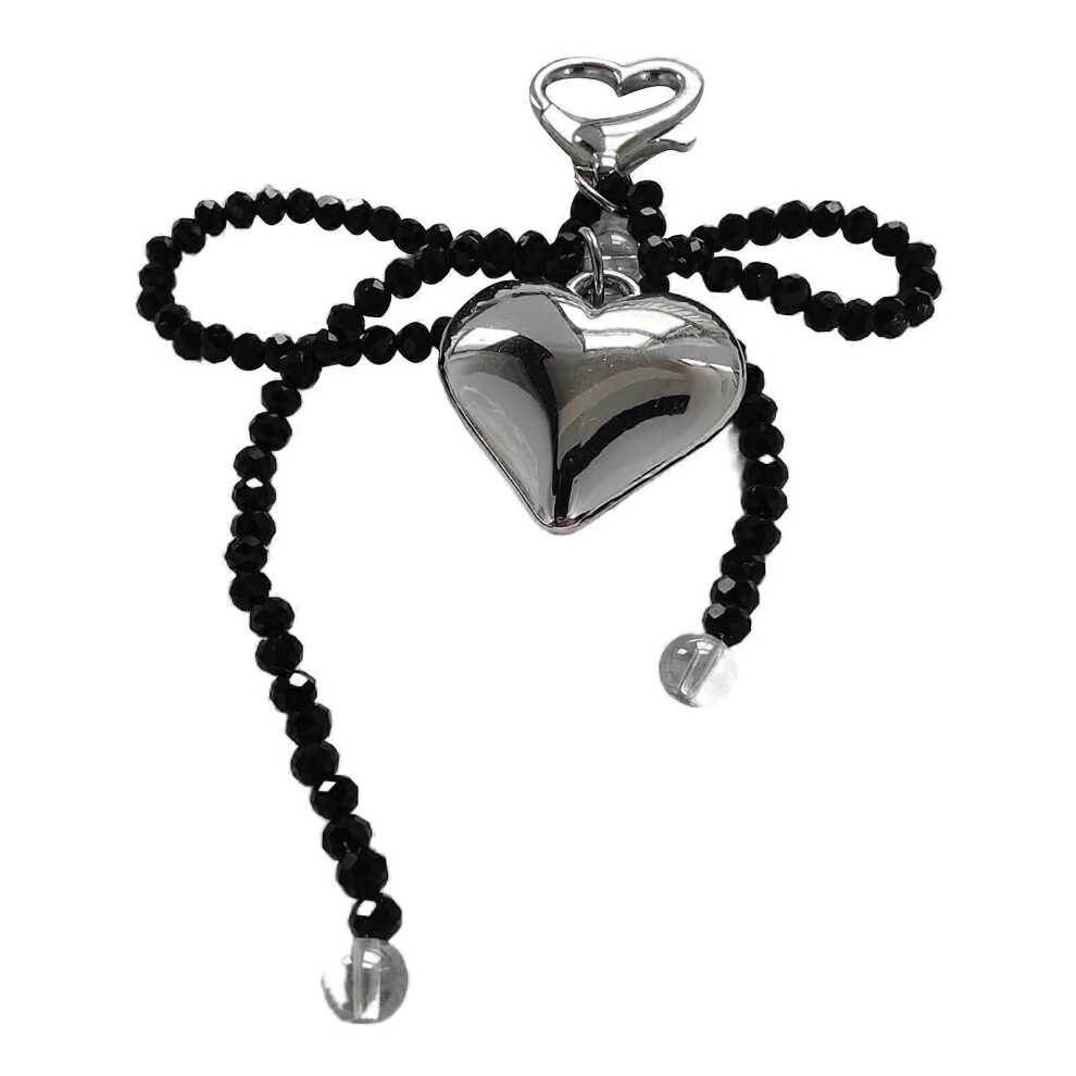 (Transparent, One Size) Beaded Phone Lanyard Wrist Strap Crystal Bead Bag Charm Diy Handmade Bowknot Heart Keychain Backpacks Camera Accessory Black 7683012612343