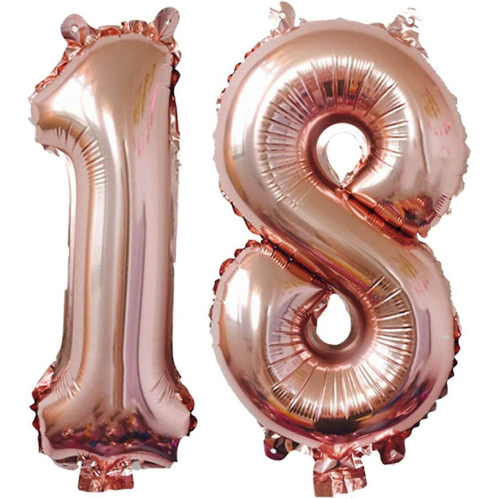 (As Show, One Size) 18 Years Decoration(18 Rose ) Birthday, Party Balloons 18 Years Number Balloons For 18Th Wedding Anniversary Birthday Party De Gold