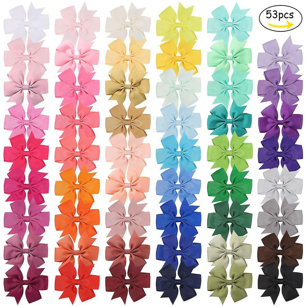 (As show, One size) 53pcs 3inch Baby Girls Hair Bows Alligator Clips Grosgrain Ribbon Hair Mill Barrettes For Babies Kids Toddlers Teens Gifts In Pairs