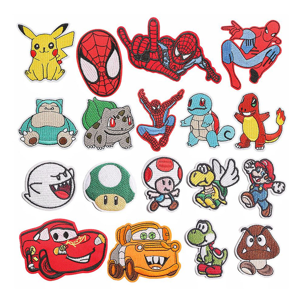 (As show, One size) 18 Cartoon Characters Embroidered On Fabric Stickers For Children's Clothing Hole Decoration Patch Hot Melt Adhesive Patch