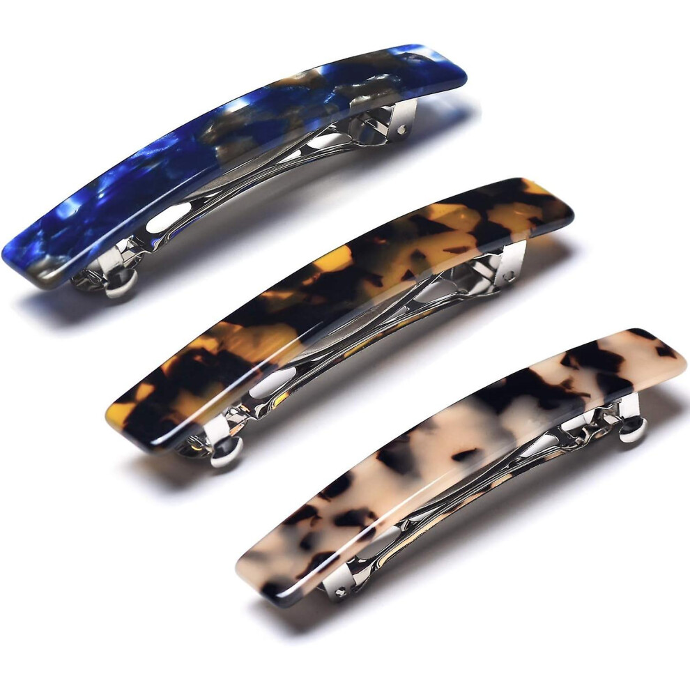 (As show, One size) 3 Pieces Women&#39;s Hair Barrettes,rectangle Hair Clip Barrettes French Clip,automatic Tortoiseshell Hair Barrette,3 Colors-image-OPC-PHQJGBZ-NEW