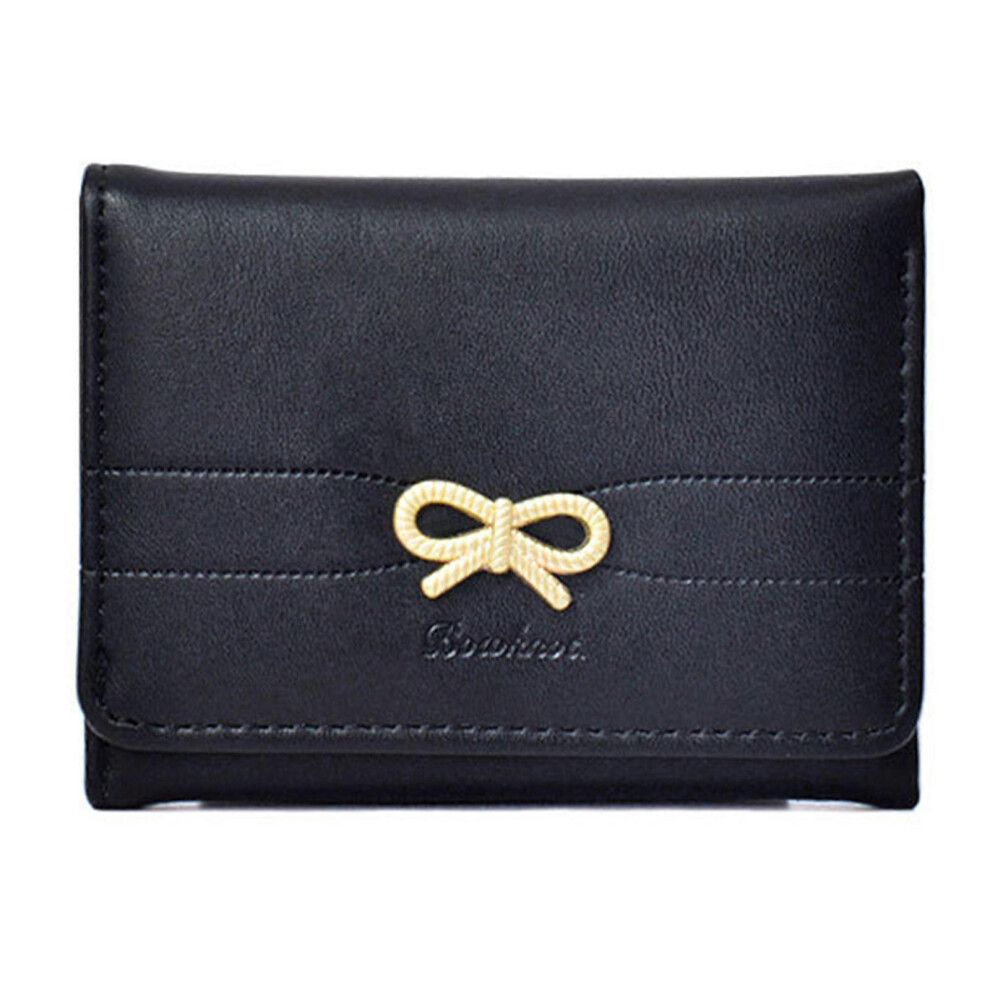(Black, One Size) Women Wallet Simple Trifold Wallets Pu Leather Purse Slim Short Wallet Small Trifold Cash Card Holder Bag Compact Wallet Black 7683012615351