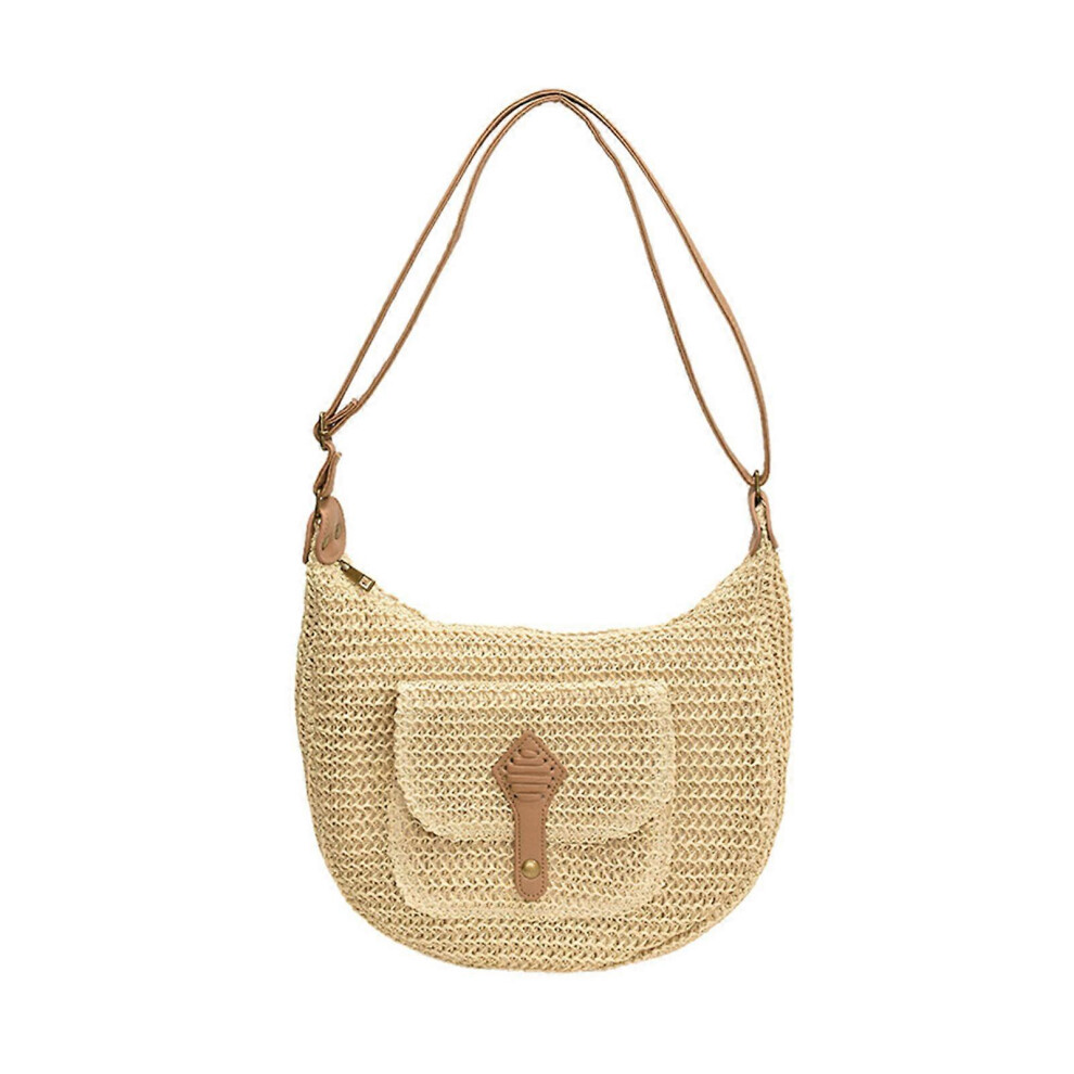 (Light Brown, One Size) Women Woven Crossbody Bag Shoulder Bag Straw Beach Bag Daily Bag Handmade Messenger Bag Handbag For Travel Vacation Beige 7683012615092