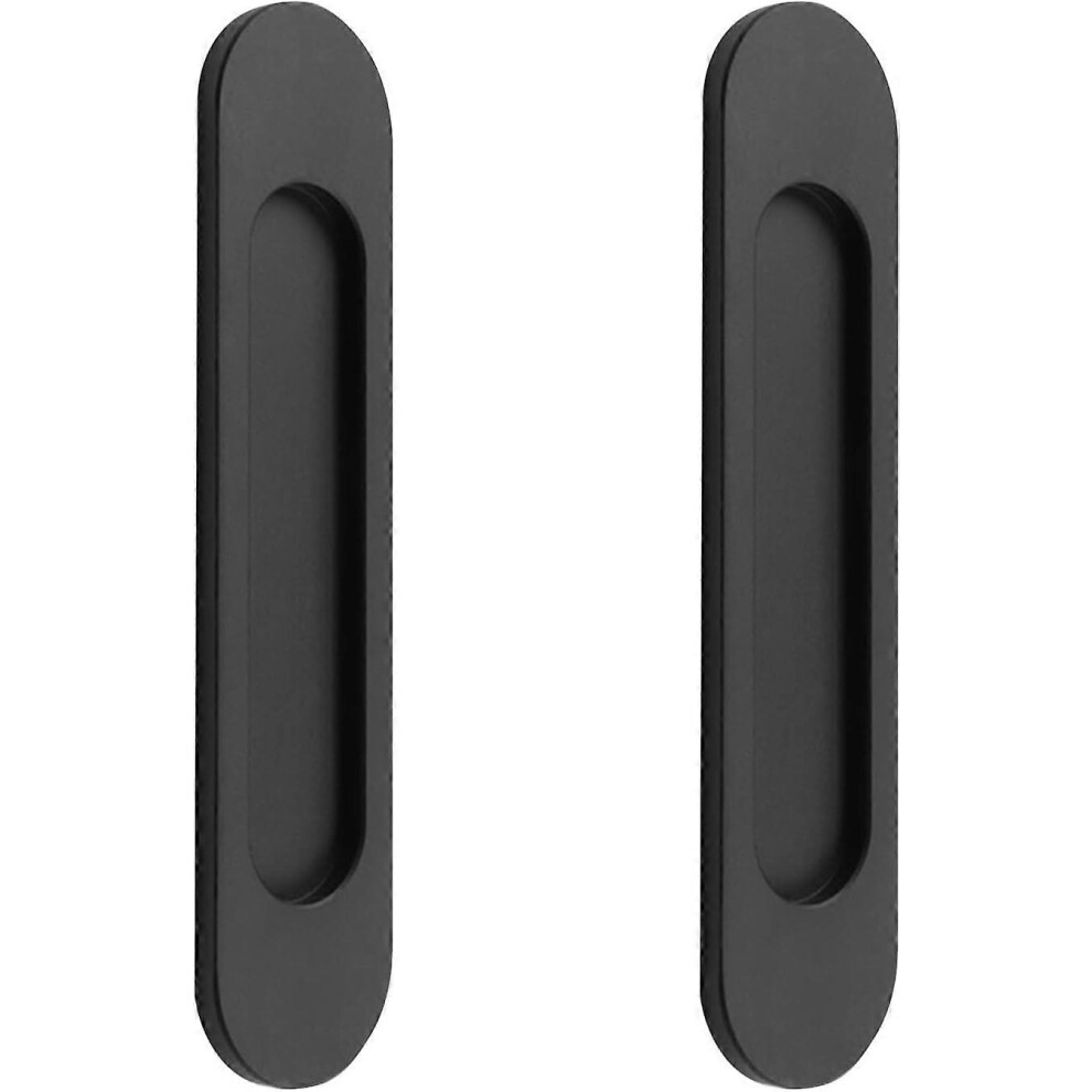(As show, One size) Self-adhesive matt black aluminum oval sliding door handle, 2-part, without holes, suitable for sliding doors, cabinets and windows