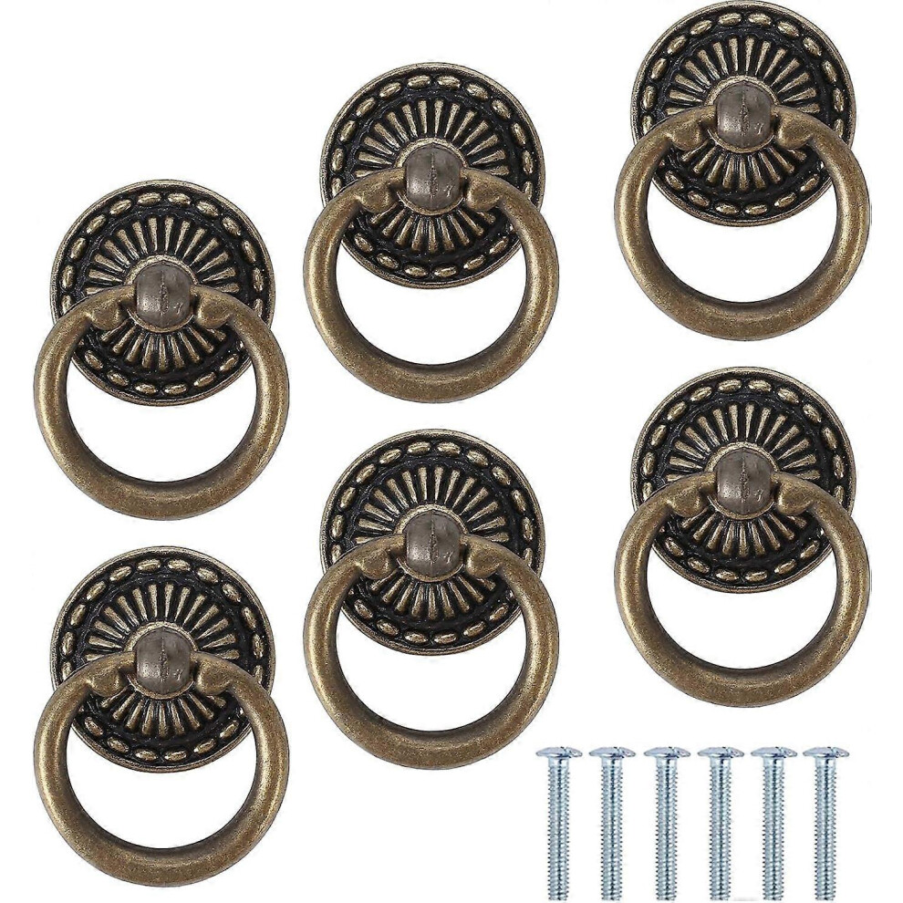 (As show, One size) 6 Pcs Furniture Knobs Ring Cabinet Handle Vintage Cabinet Knobs Drawer Knobs Drawer Cupboard Drawer Pulls Knob for Cabinet Cupboard Dresser Door Cabin