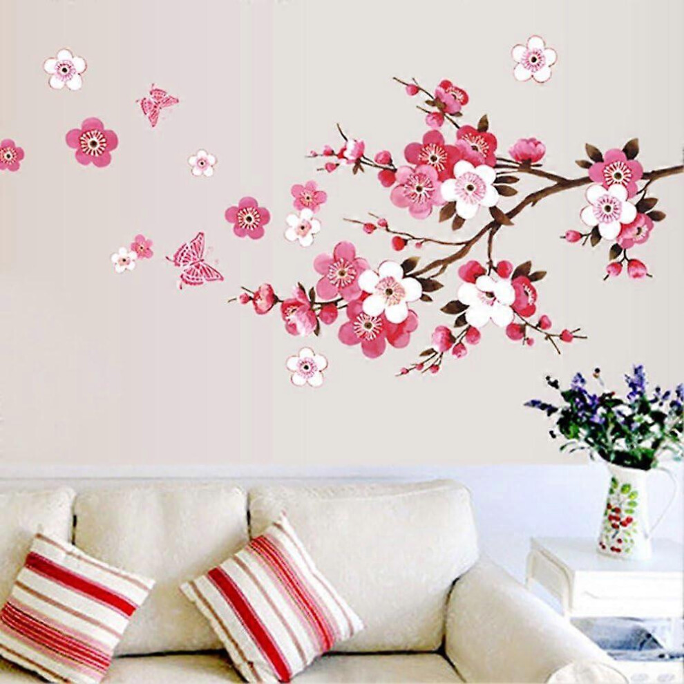 (As show, One size) with butterflies pink red (120x50 cm) I sakura vine floral branch tree sticker for living room bedroom kitchen hallway tiles
