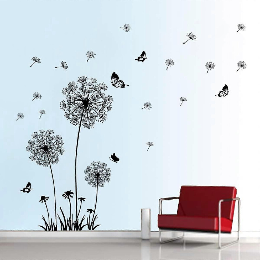 (As Show, One Size) Dandelion And Butterfly Wall Stickers Wall Sticker Bedroom Living Room Office Wall Decoration (Black) Black