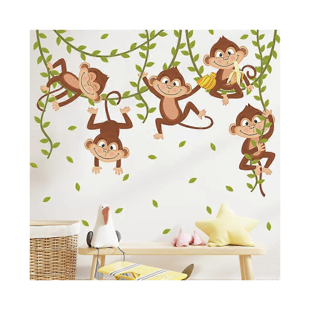 (As show, One size) Animal Wall Stickers Jungle Monkeys Wall Sticker Monkeys on Vine Wall Decor Bedroom Kids Baby Nursery Living Room