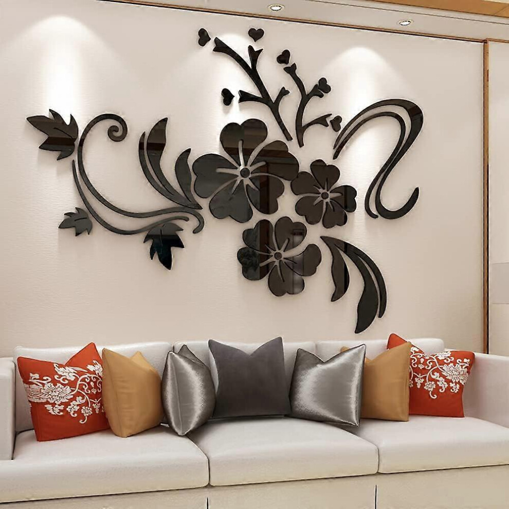 (As show, One size) 3D Flower Mirror Wall Stickers Rose Flower Vine Wall Sticker DIY Stylish Eco-Friendly Decoration Stickers for Bedroom Living Room Decoration TV Backgr